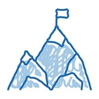 montagne avec drapeau sur pic alpinisme doodle icône illustration dessinée à la main vecteur