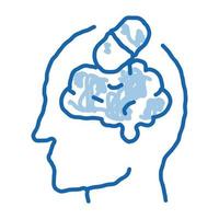 pilules médicaments homme silhouette mal de tête doodle icône illustration dessinée à la main vecteur
