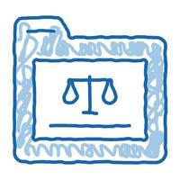 dossier de la cour droit et jugement doodle icône illustration dessinée à la main vecteur