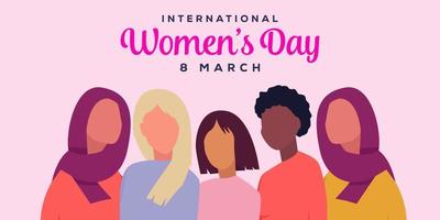 illustration de bannière horizontale de la journée internationale des femmes au design plat vecteur