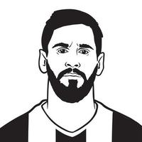 illustration de portrait vectoriel noir et blanc du footballeur argentin paris saint germain leo messi