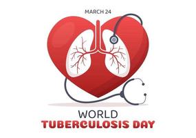 illustration de la journée mondiale de la tuberculose le 24 mars avec des images des poumons et de l'inspection des organes dans des modèles de page de destination dessinés à la main vecteur
