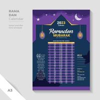 modèle de conception de calendrier ramadan couleur bleue. conception de modèles de calendrier iftar. vecteur