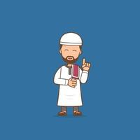 illustration de personnage de dessin animé homme musulman religieux donnant des conseils religieux et pose de conférence vecteur