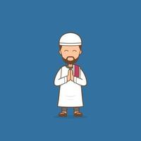 illustration de personnage de dessin animé homme musulman religieux désolé et excuses pose pour le ramadan eid mubarak salutation vecteur