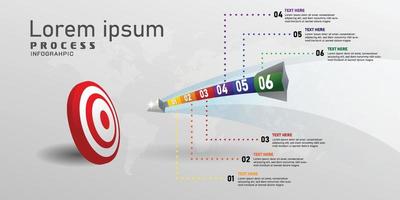 flèche tirant sur l'illustration vectorielle infographique du jeu de fléchettes avec des informations sur le sujet coloré, le processus et l'étape du concept d'entreprise vecteur