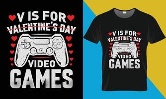 v est pour les jeux vidéo de la Saint-Valentin, la conception de t-shirts de la Saint-Valentin. vecteur