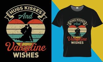 câlins bisous et souhaits de la Saint-Valentin, conception de t-shirt rétro vintage de la Saint-Valentin vecteur