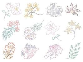 collection d'arts au trait de fleurs conçue dans un style doodle sur fond blanc pour la décoration à thème printanier, le mariage, la conception de cartes, l'autocollant, la décoration en papier, l'impression numérique, les motifs de sacs, etc. vecteur