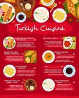 page de vecteur de menu de restaurant de cuisine turque