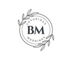 modèle de logos de monogramme de mariage lettre initiales bm, modèles minimalistes et floraux modernes dessinés à la main pour cartes d'invitation, réservez la date, identité élégante. vecteur