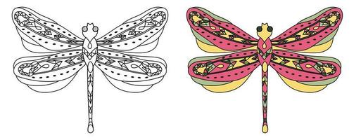 définir des libellules. page de coloriage pour adultes anti-stress dans le style zentangle. vecteur