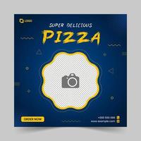 modèle de publication de bannière de médias sociaux de vente de pizza. modèle de médias sociaux de restauration rapide pour restaurant. conception de bannière de publication de médias sociaux avec la couleur bleue et jaune. vecteur
