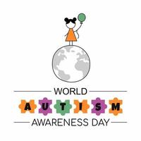 Journée mondiale de sensibilisation à l'autisme. fille avec ballon à air. planète Terre. illustration vectorielle de griffonnage. une inscription. vecteur