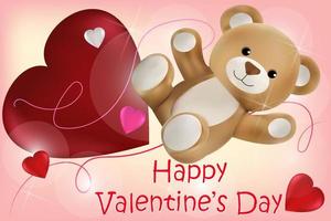 ours en peluche et un grand coeur sur fond rose avec l'inscription happy valentine's day. image vectorielle vecteur