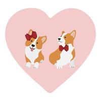 corgi gallois de dessin animé mignon avec coeur. carte de voeux joyeuse saint valentin. illustration vectorielle. vecteur