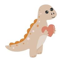 illustration de dinosaure de dessin animé mignon avec coeur. Joyeuse saint Valentin. mignon petit dinosaure. illustration vectorielle. vecteur