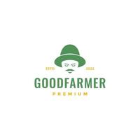 portrait homme chapeau agriculteur moustache se détendre agriculture village logo design vecteur icône illustration modèle