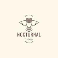 créature nocturne hibou volant ailes battantes lignes hipster vintage logo design vecteur icône illustration modèle