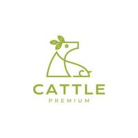 bétail vache se détendre s'asseoir cornes feuilles nature protéines lignes minimales art logo conception vecteur icône illustration modèle