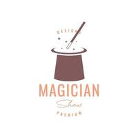 chapeau magique bâton étoiles spectacle de magicien divertir logo design vecteur icône illustration modèle