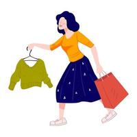 femme commerçante se précipitant pour acheter des vêtements dans la boutique vecteur