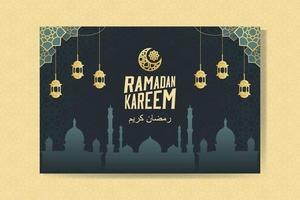 carte de voeux ramadan kareem avec mosquée et lune. Ramadan Mubarak. illustration vectorielle de fond. vecteur