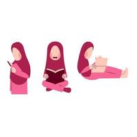 ensemble de livre de lecture de personnage de fille hijab vecteur