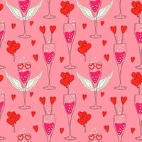 modèle sans couture avec verre de champagne décoré pour la saint valentin. amour, saint valentin vecteur