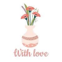 belle fleur épanouie dans un vase et des bocaux. isolé sur fond blanc. élément décoratif pour motifs floraux. illustration vectorielle dans un style plat. vecteur
