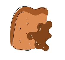 pain avec tartinade crémeuse au chocolat, café du matin le week-end, illustration de jeu de doodle vectoriel. vecteur
