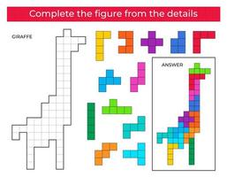jeu de puzzle avec girafe. détails colorés pour les enfants. figure complète. jeu éducatif pour les enfants, activité de feuille de calcul préscolaire. puzzle. illustration vectorielle. vecteur