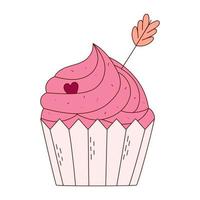 cupcake dessiné à la main pour la saint valentin. éléments de conception pour affiches, cartes de voeux, bannières et invitations. vecteur