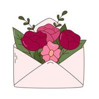 lettre d'amour dessinée à la main avec fleur pour la saint valentin. éléments de conception pour affiches, cartes de voeux, bannières et invitations. vecteur