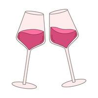 verres de vin dessinés à la main pour la saint valentin. éléments de conception pour affiches, cartes de voeux, bannières et invitations. vecteur