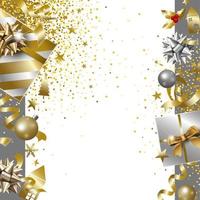 Joyeux Noël et bonne année conception de bannière de boîte-cadeau de luxe avec ruban tombant fond illustration vectorielle vecteur