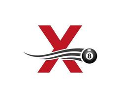 lettre x billard ou création de logo de jeu de billard pour salle de billard ou modèle vectoriel de symbole de club de billard à 8 balles