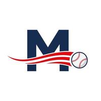 lettre initiale m concept de logo de baseball avec modèle vectoriel d'icône de baseball en mouvement