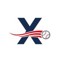 lettre initiale x concept de logo de baseball avec modèle vectoriel d'icône de baseball en mouvement