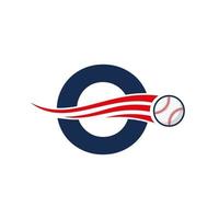 lettre initiale o concept de logo de baseball avec modèle vectoriel d'icône de baseball en mouvement