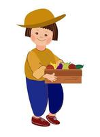 petite fille jardinier, travail dans le jardin .vector illustration de dessin animé doodle. vecteur