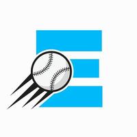 lettre initiale e concept de logo de baseball avec modèle vectoriel d'icône de baseball en mouvement