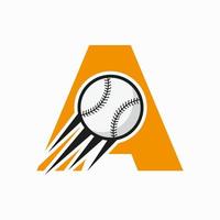 lettre initiale un concept de logo de baseball avec modèle vectoriel d'icône de baseball en mouvement
