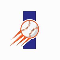 lettre initiale i concept de logo de baseball avec modèle vectoriel d'icône de baseball en mouvement