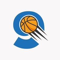 lettre initiale 9 concept de logo de basket-ball avec icône de basket-ball en mouvement. modèle vectoriel de symbole de logotype de ballon de basket