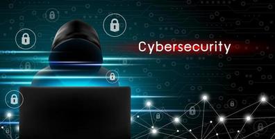 concept de cybersécurité du pirate informatique à l'aide de l'ordinateur avec l'icône clé et la conception de fond de technologie