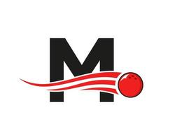 logo de bowling lettre m. symbole de boule de bowling avec modèle de vecteur de boule mobile rouge