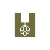 lettre initiale h logo de brassage avec modèle vectoriel d'icône de bière