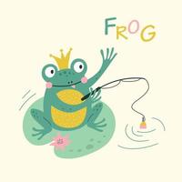 grenouille de pêche. illustrations de dessin animé de vecteur