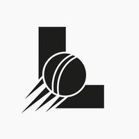 concept de logo de cricket lettre l avec icône de balle de cricket en mouvement. modèle vectoriel de symbole de logo de sport de cricket